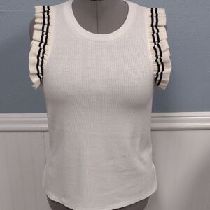 Sugar+lips Cream and Black Ruffled Fitted Tank Top